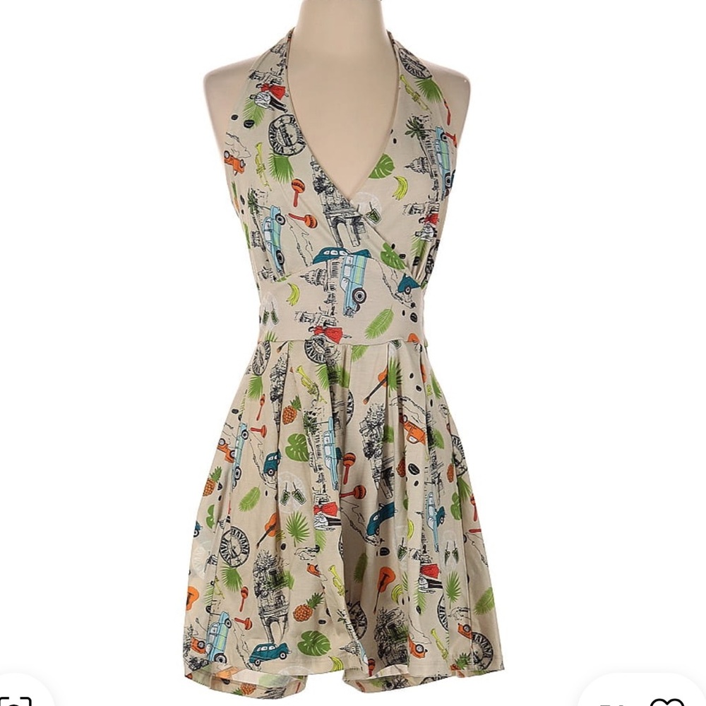Beige Tropical Print Halter Dress - Brand